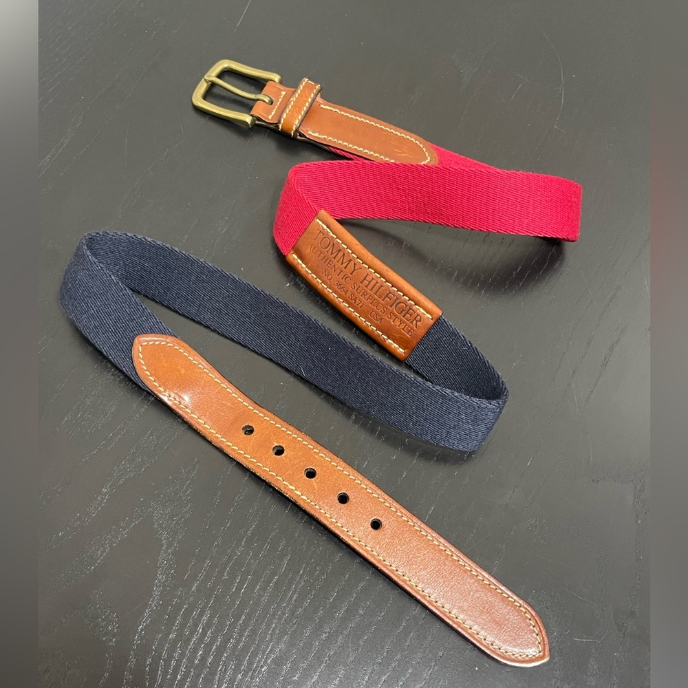 Vintage 90s Tommy Hilfiger Belt  Red Blue Authentic Surplus Mens Size 38  USA